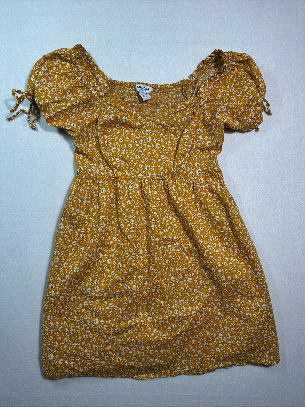 Arizona Jean Company Girls' Mustard Floral Puff-Sleeve Dress